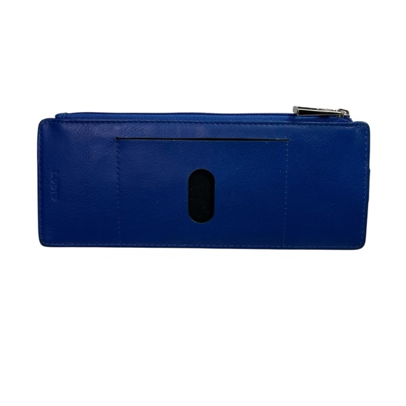 Lodis Blue Leather Slim Wallet 8 Card Slots ID Slot Zipper RFID Protection Box - Picture 2 of 10